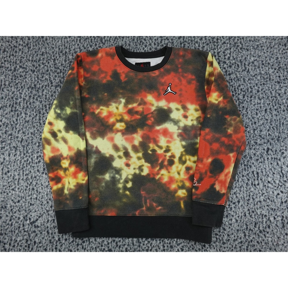 Jordan Sweatshirt Boys Large L 12-13Y Red Orange Tie Dye Jumpman Crewneck